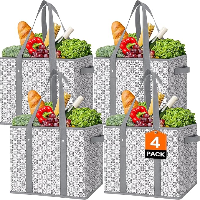 WISELIFE Reusable Grocery Bags [4 Pack],Large Grocery Tote Bag Water Resistant Shopping Bags Foldable Grocery Bag for Clothes,Shoes and Picnic