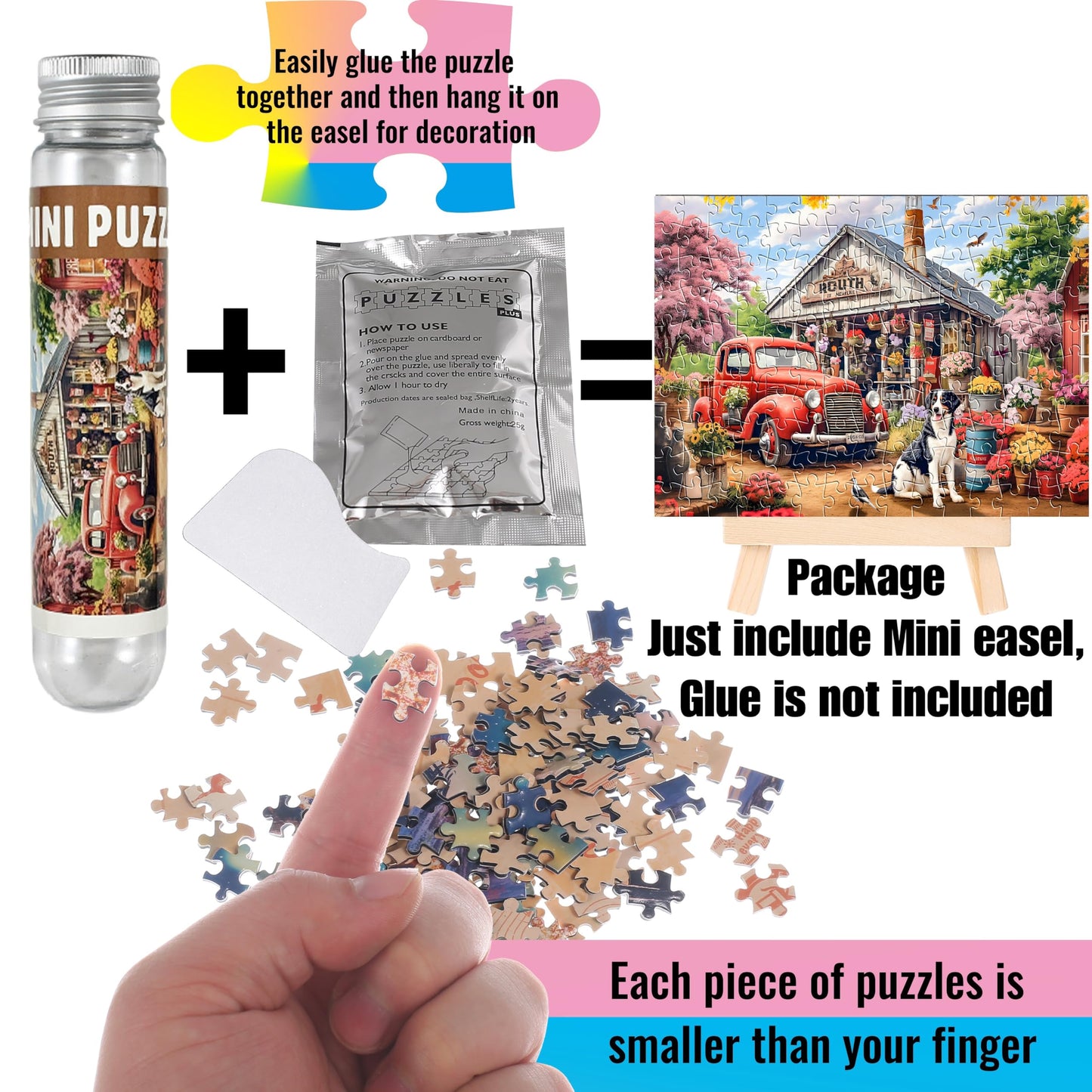 Small Jigsaw Puzzles for Adults 150 Pieces Vintage American Backyard Mini Jigsaw Puzzles Oil Painting Challenging Puzzles 6 x 4 Inches, 3 Pcs,Mini Easel Included