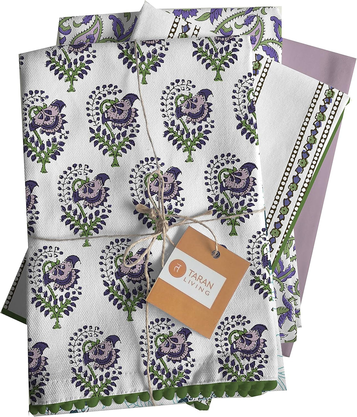 Printed Kitchen Dish Bar and Tea Towels Cotton, 18x28 inch with Trims, Cotton Dish Towel Sets (White & Purple, Set of 4)