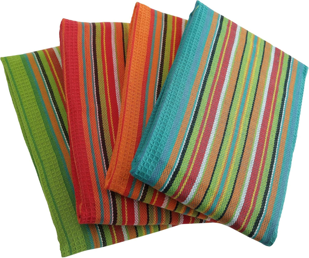 DG Collections Salsa Stripe Kitchen Dish Towels, 100% Cotton, Highly Absorbent, Multi Purpose Waffle Tea Towels for Cooking, Drying & Cleaning, 16x28 Inches, Pack of 12