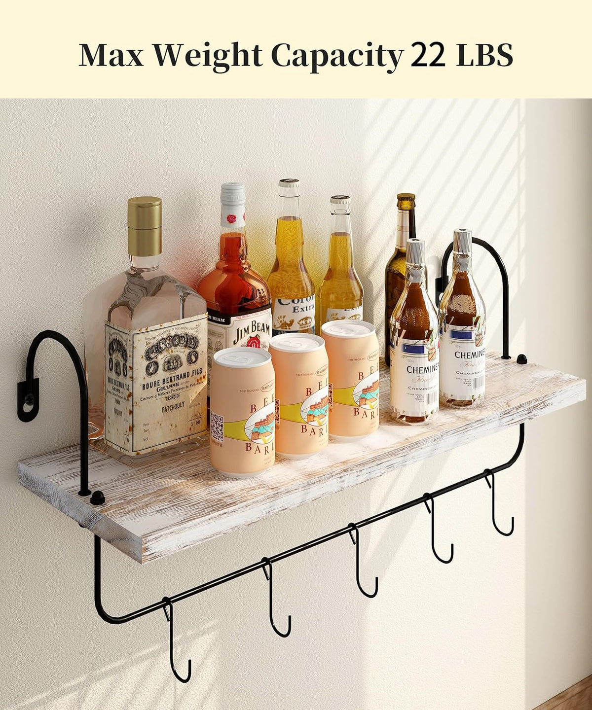 Coffee Mug Holder, Coffee Bar Shelf with Hooks Wall Mount Cup Organizer Mug Racks Pods Storage Hanger Farmhouse Kitchen Decor, White