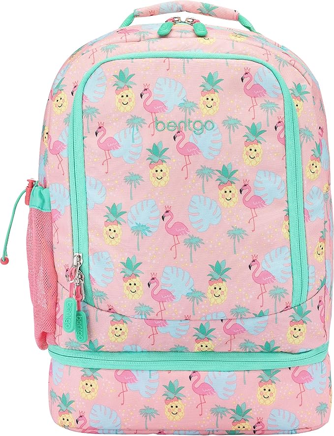 Bentgo Kids 2-in-1 Backpack & Insulated Lunch Bag - Durable 16” Backpack & Lunch Container in Unique Prints for School & Travel - Water Resistant, Padded & Large Compartments (Tropical)