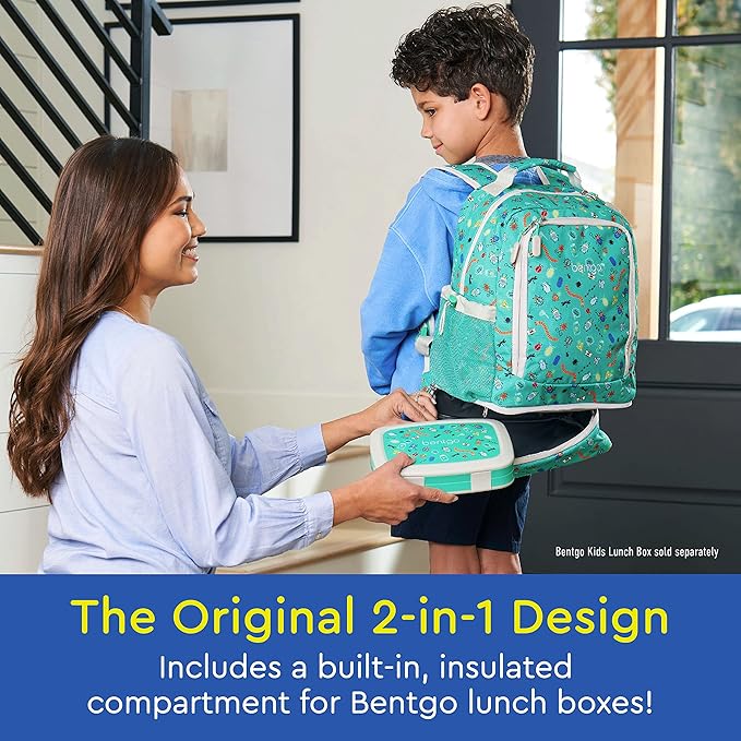 Bentgo Kids 2-in-1 Backpack & Insulated Lunch Bag - Durable 16” Backpack & Lunch Container in Unique Prints for School & Travel - Water Resistant, Padded & Large Compartments (Bug Buddies)
