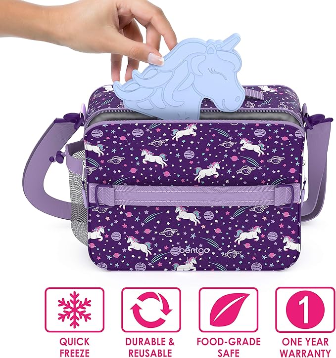 Bentgo Buddies Reusable Ice Packs - Slim for Lunch Boxes, Bags, and Coolers Multicolored 4-Pack (Unicorn)
