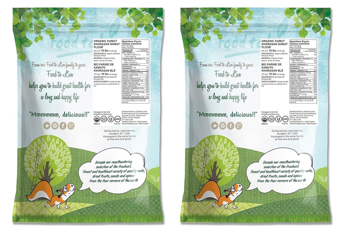 Food to Live Organic KAMUT Khorasan Wheat Flour, 20 Pounds Stone Ground Powder, 100% Whole Grain Meal, Non-GMO, Kosher, Bulk