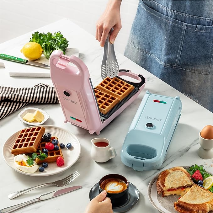 AROMA® Swap & Flip Waffle Maker with Removable Plates: 3-in-1 Panini Press, Mini Donut Maker, and Waffle Iron