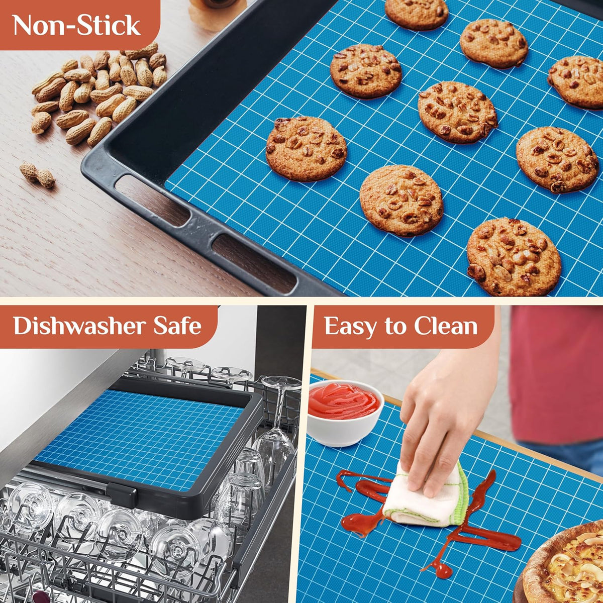 Silicone Baking Mat, 16 IN x 10 FT Free Cutting Baking Sheet, Non-Stick Reusable Dough & Pastry Mat, Non-Slip Silicone Mat Roll for Air Fryer Liner, Freeze Dryer, Oven Baking Pan, Kitchen Counter