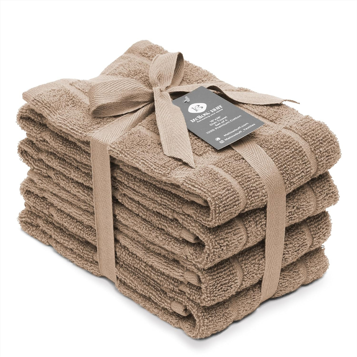 100% Cotton Terry Dish Towels, 4 Pack Plain, 16 x26 Inches, Super Soft and Absorbent Kitchen Towels, Perfect for Kitchen Cleaning and Dish Washing | Tan