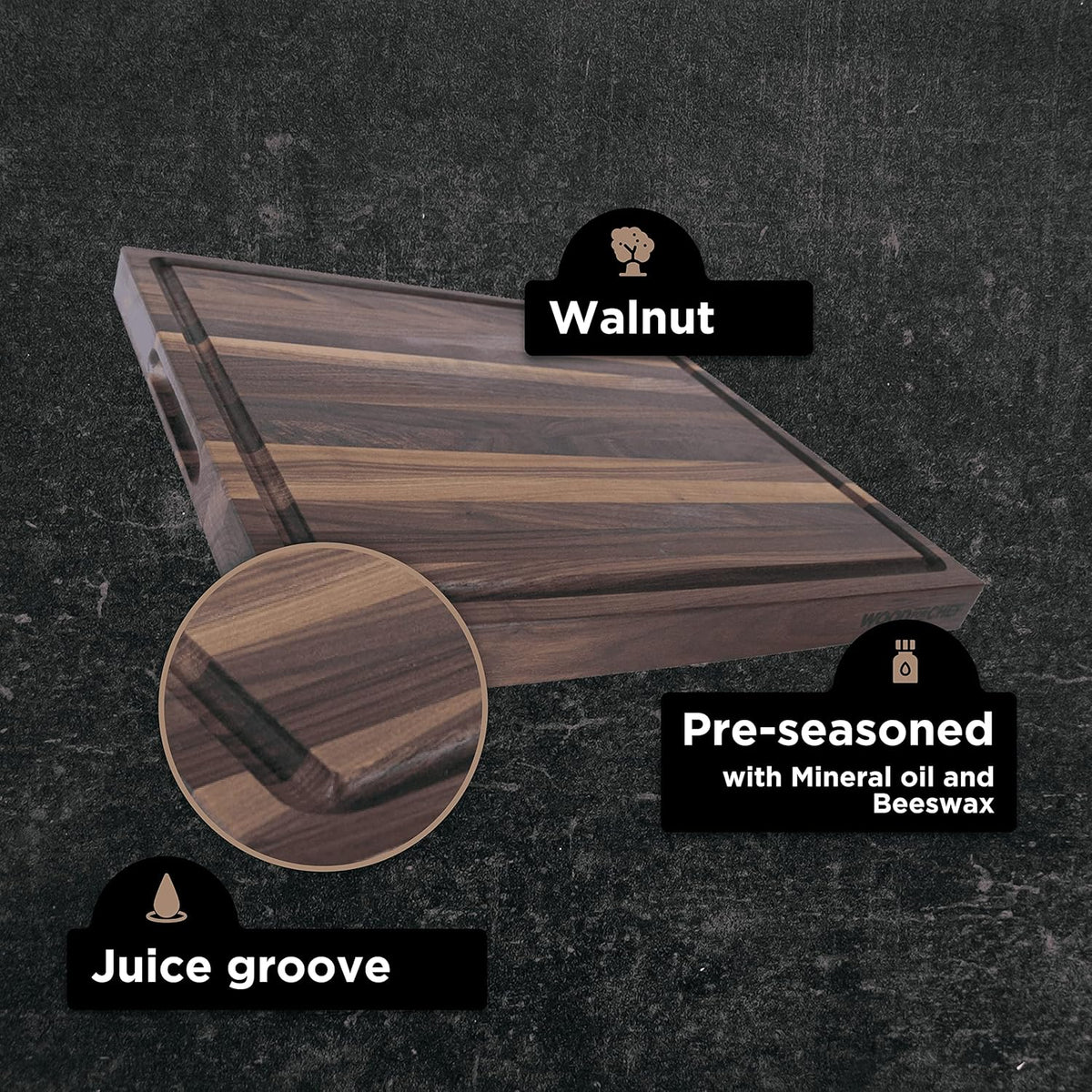 Large Cutting Board from American Walnut - A Butcher Block with Juice Groove for Easy Cutting of Meat and Juicy Veggies - Walnut Chopping Board - 20x16x1.5 inches