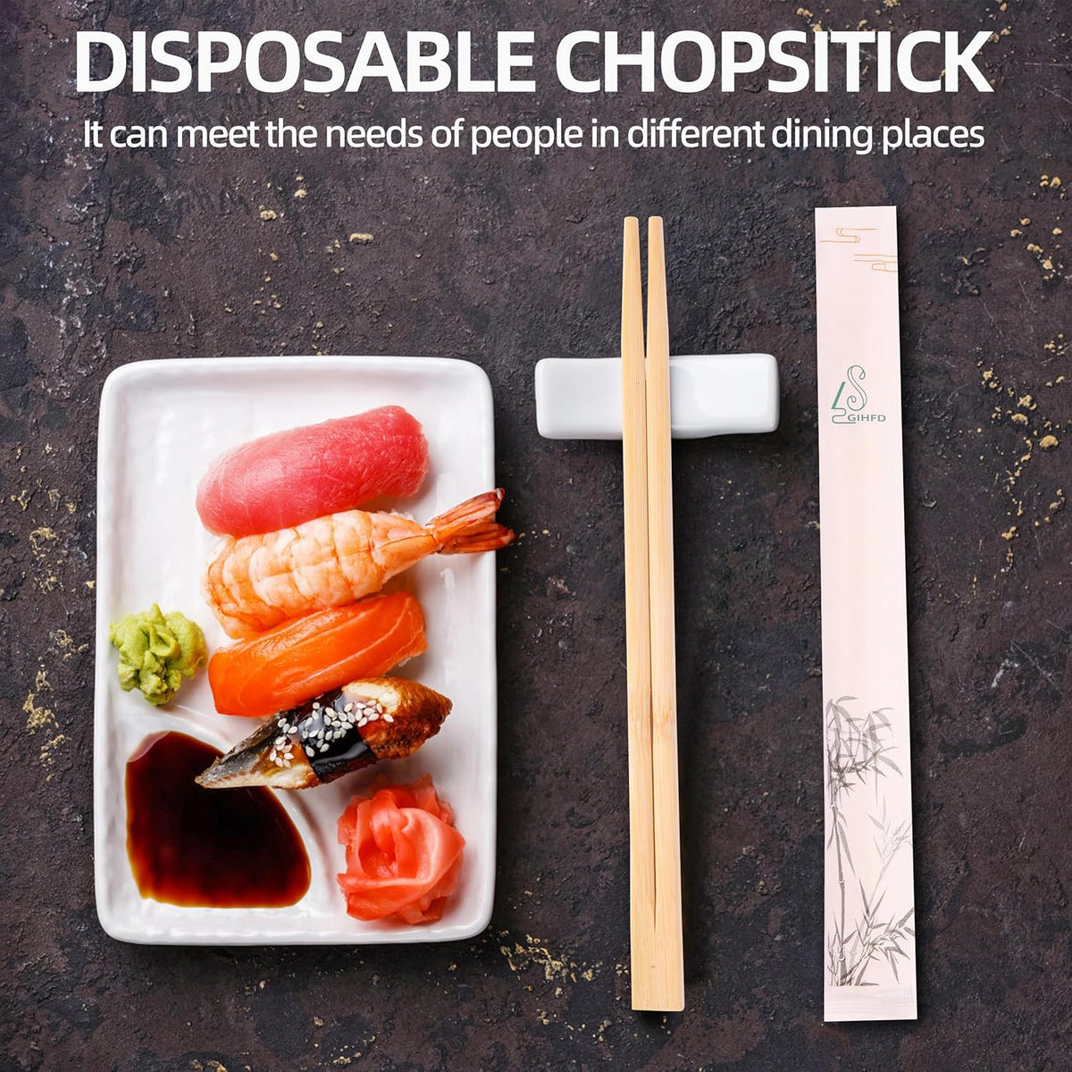Disposable Bamboo chopsticks (50PAIRS) Sturdy Smooth,Individually Wrapped Wooden Chopsticks Best for Korean Japanese Sushi & Asian Dishes,chopsticks surface smooth without debris.