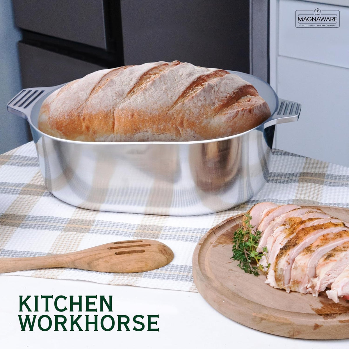 Cast Aluminum Oval Dutch Oven with Lid — 8 QT Heavy Duty Roaster Pan with Rack & Silicone Cover Dual Handles — Cajun Cookware for Roasting, Baking, Cooking (13" Medium)
