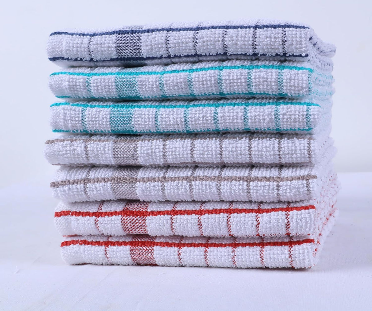 AMOUR INFINI Kitchen Dish Cloths Set of 8 - Ultra Soft, Highly Absorbent, Quick-Drying Terry Cotton Dishcloths 12"x12" Inch Wash & Cleaning Cloths for Kitchen & Dishwashing (Ass- Blue)