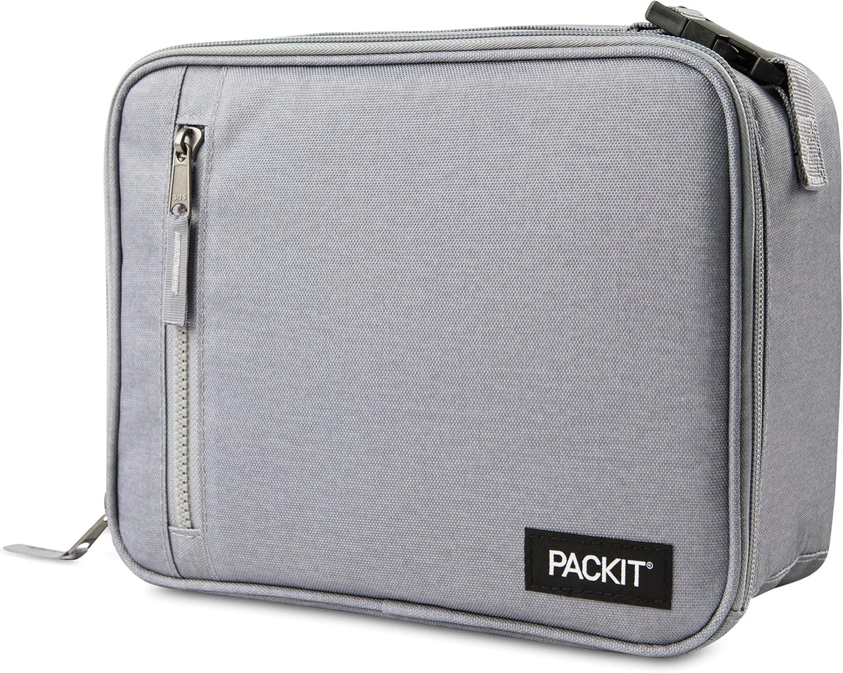 PackIt Freezable Classic Lunch Box, Gray Fog, Built with EcoFreeze® Technology, Collapsible, Reusable, Zip Closure With Front Pocket and Buckle Handle, For Work Lunches and Fresh Lunch On the Go