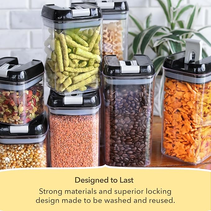 Simply Gourmet Airtight Food Storage Containers with Lids – 7 Piece Assorted Size Kitchen Pantry Organization Set, BPA-Free Clear Plastic, Stackable Containers for Cereal, Flour, Sugar, Rice, Snacks