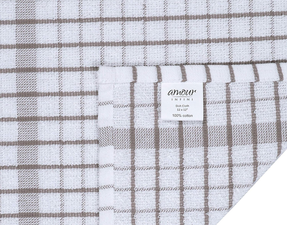 AMOUR INFINI Kitchen Dish Cloths Set of 8 - Ultra Soft, Highly Absorbent, Quick-Drying Terry Cotton Dishcloths 12"x12" Inch Wash & Cleaning Cloths for Kitchen & Dishwashing (Beige)