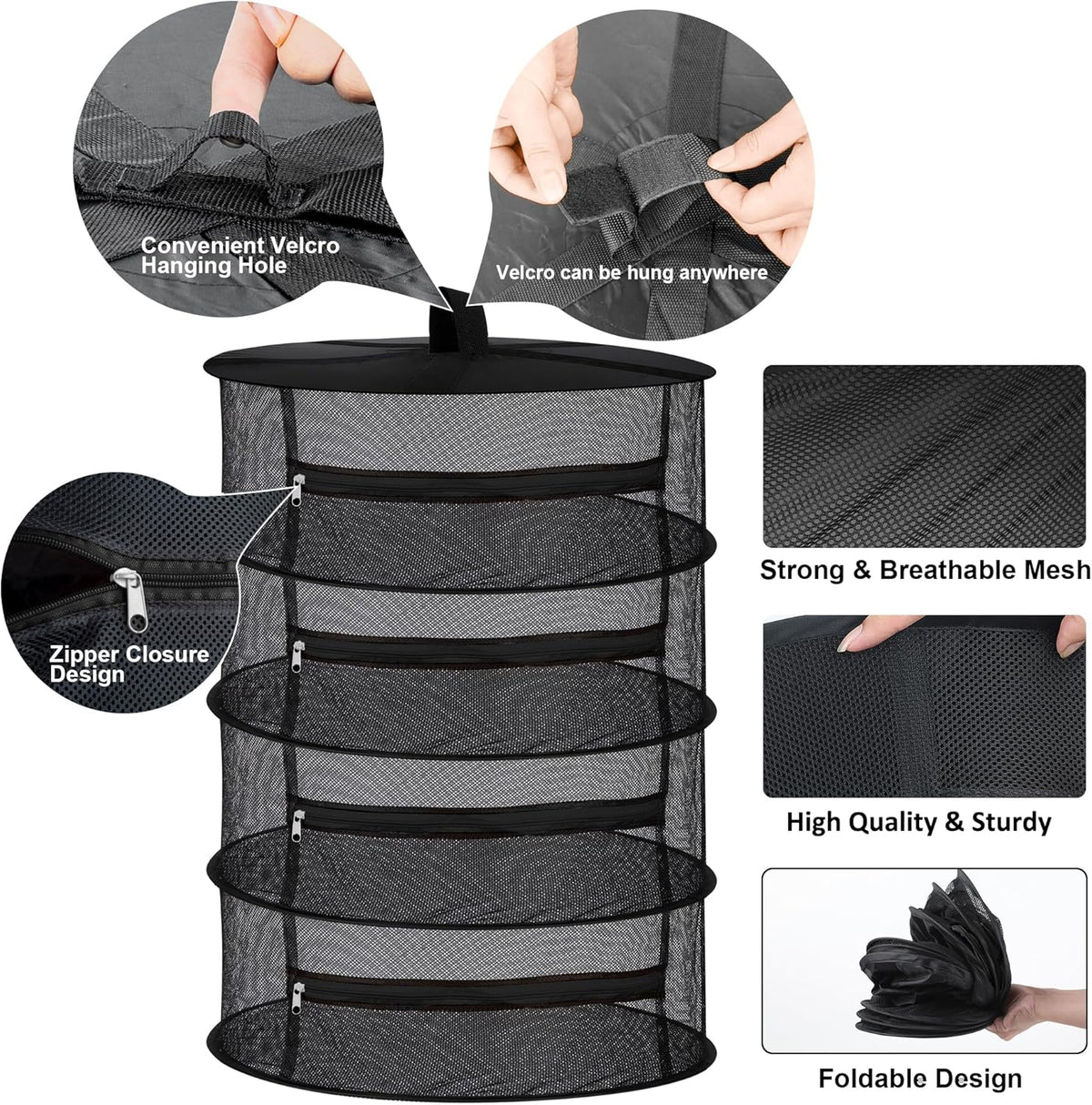 Desy & Feeci 4-Layer Herb Drying Rack - Collapsible Mesh Hanging Dryer Net for Herbs, Flowers, Tea, Fruits, and Vegetables - Includes S-Hook & Storage Bag (24" x 31")