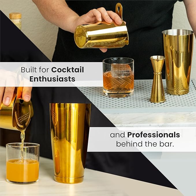 A Bar Above Professional Boston Shakers Set 18 oz Weighted Stainless Steel Cocktail Shaker Set for Bartenders, Premium 304 Steel Bar Shaker, Essential Bartending Tools for Mixing Drinks