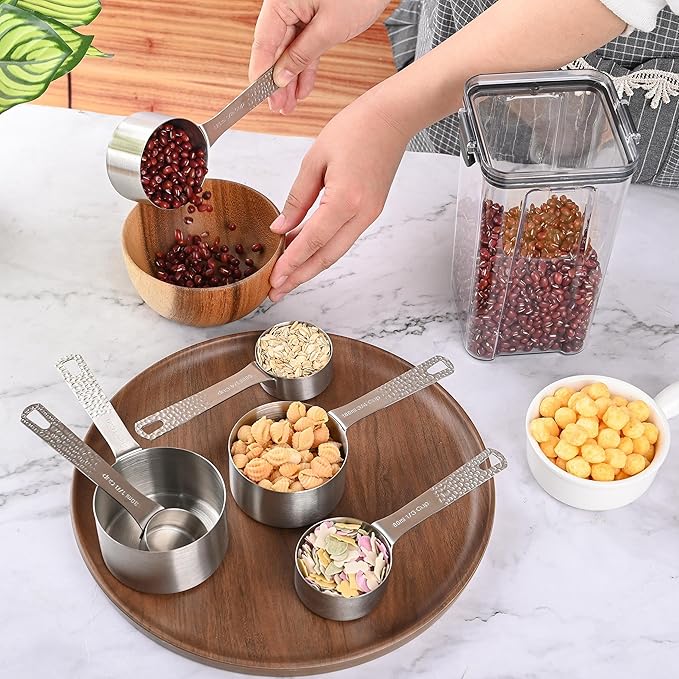 Measuring Cups and Spoons Set 16, 18/8 Stainless Steel Measuring Cups and Spoons Set, Metric & US 6 Measure Cup & 7 Measure Spoon with 1Leveler & 2 Locking Rings for Baking & Kitchen