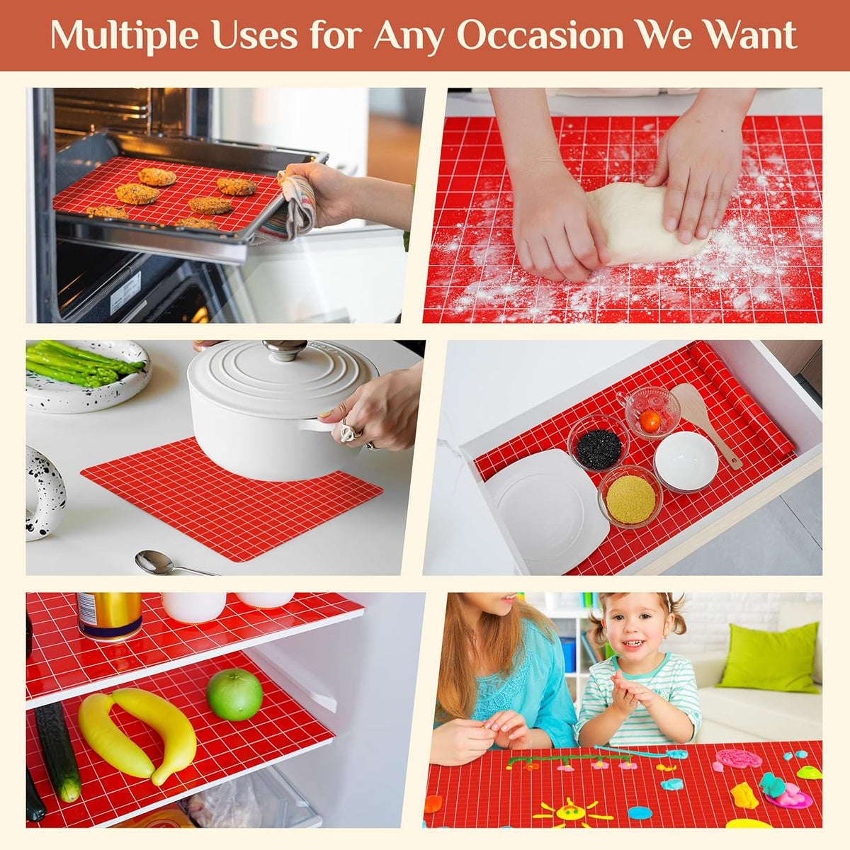 Silicone Baking Mat, 16 IN x 6 FT Free Cutting Baking Sheet,Non-Stick Reusable Dough & Pastry Mat,Non-Slip Silicone Mat Roll for Air Fryer Liner,Freeze Dryer,Oven Baking Pan,Kitchen Counter