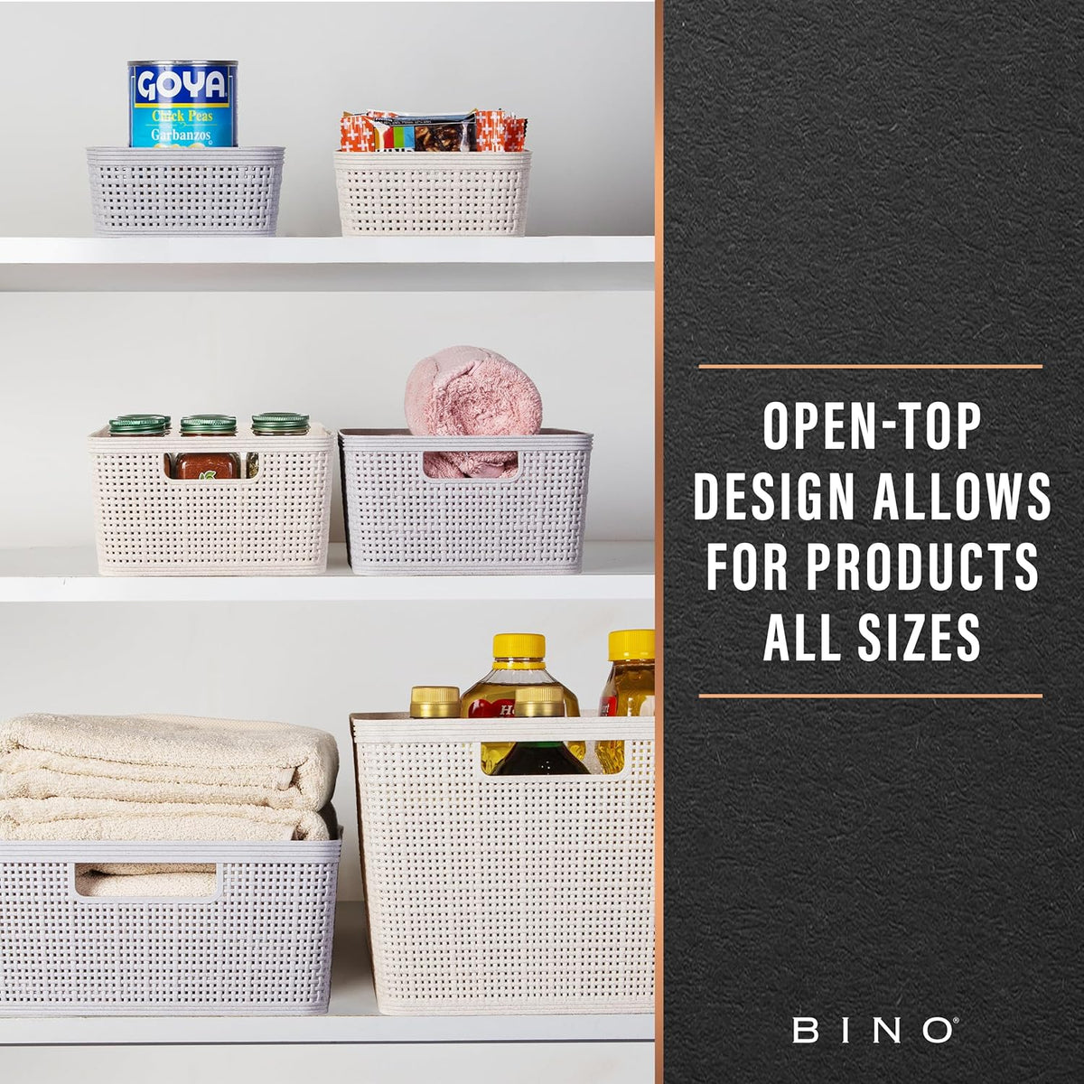 BINO - Woven Plastic Basket, Medium (Natural), 4-Pack, The Jute Collection, Home Organization, Space-Saving Storage, Stylish Design, Jute Basket