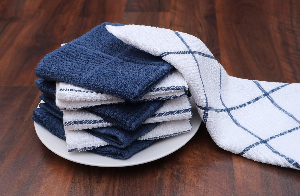 AMOUR INFINI Dish Cloths for Washing Dishes Set of 8 - Highly Absorbent, Super Soft Kitchen Dishcloths - Reusable Quick Dry Dish Rags for Cleaning & Drying Kitchen Linens (12x12 Inch - Blue)