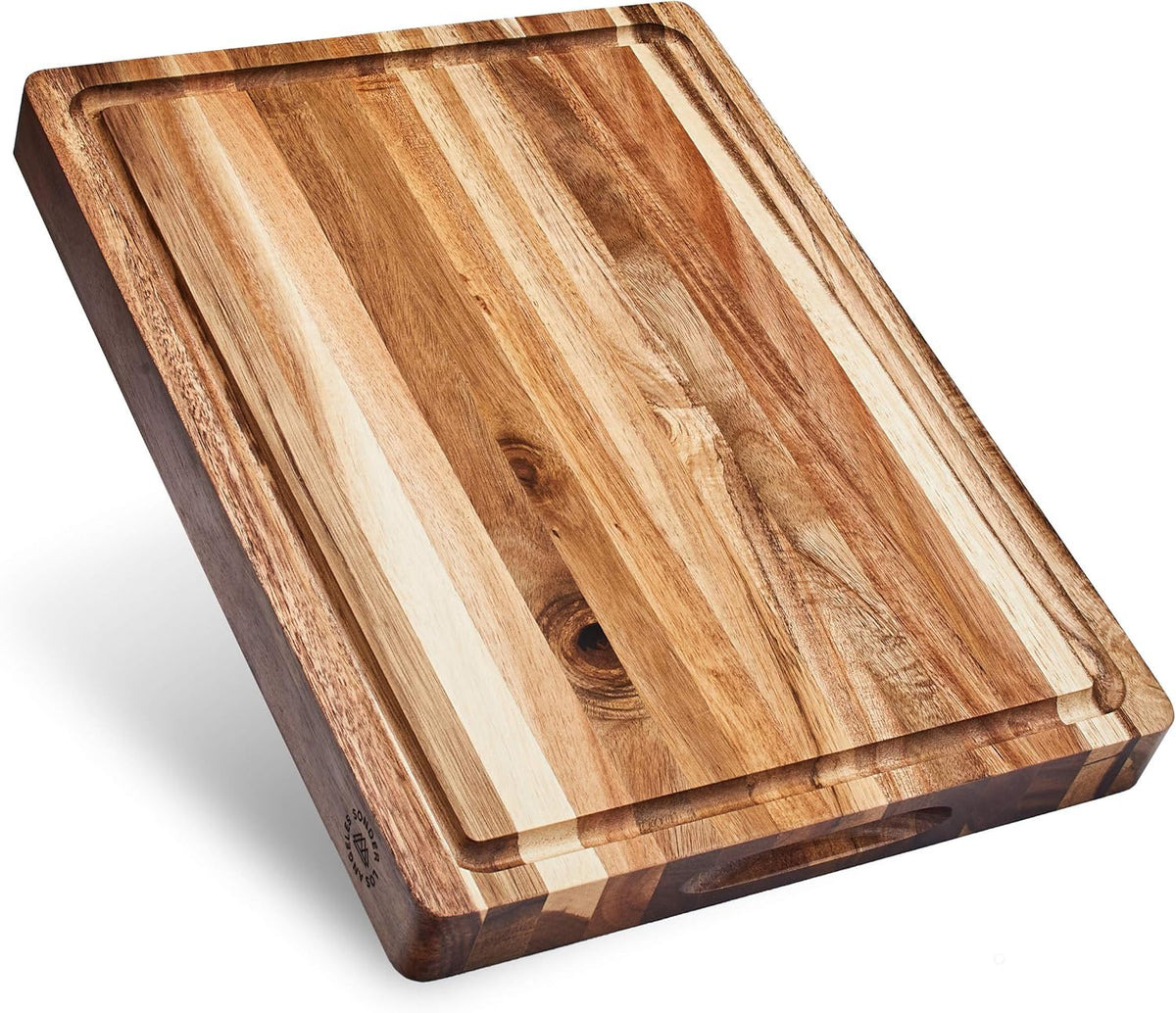 Sonder Los Angeles, Thick Sustainable Acacia Wood Cutting Board for Kitchen with Juice Groove, Sorting Compartment, Charcuterie 16x12x1.5 in (Gift Box Included)