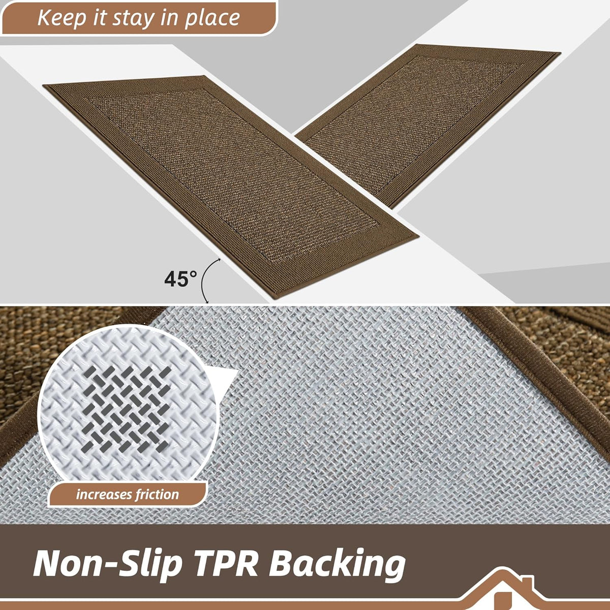 BEQHAUSE Kitchen Rugs and Mats Set of 2 Non-Slip Kitchen Mats for Floor, Absorbent and Stain Resistant Kitchen Runner, Machine Washable Rugs for Kitchen, Laundry & Sink, 24"x36"+24"x60", Brown