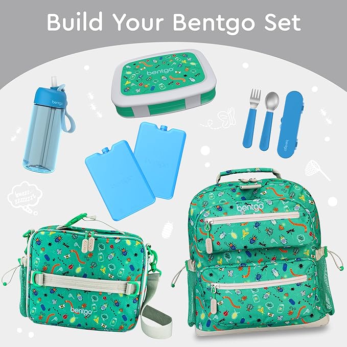 Bentgo Kids Prints Leak-Proof, 5-Compartment Bento-Style Kids Lunch Box - Ideal Portion Sizes for Ages 3-7, Durable, Drop-Proof, Dishwasher Safe, & PFAS & BPA-Free Materials (Bug Buddies)