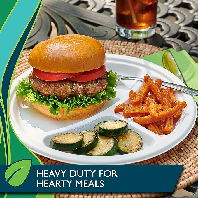 Hefty ECOSAVE Compostable Compartment Paper Plates, 10 1/8 Inch, 16 Count