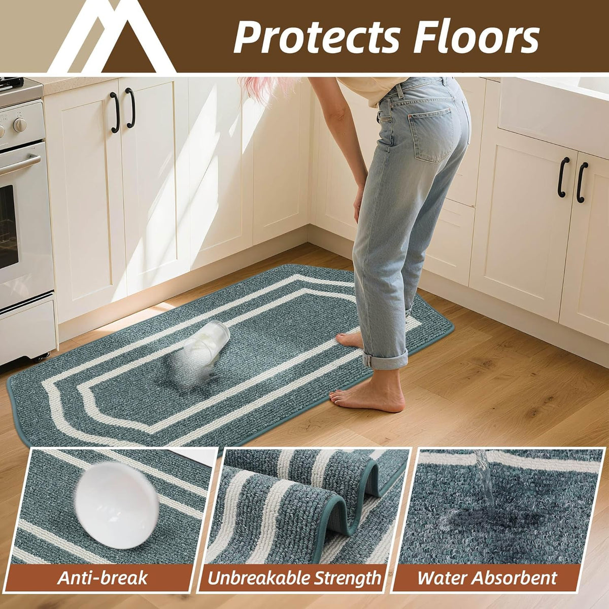 COSY HOMEER Kitchen Rugs and Mats 24"x48" Non Slip Kitchen Mats for Floor Washable Kitchen Runner Rug Stain Resistant Standing Mat for Kitchen,Sink,Polypropylene,Lake Blue