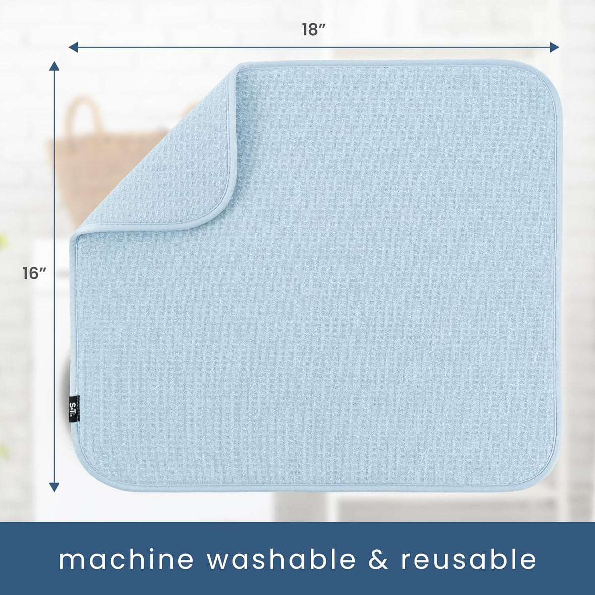 S&T INC. Dish Drying Mat, 16” x 18”, Absorbent Microfiber Kitchen Counter Mat, Dish Drying Pad for Dishes, Utensils, Pots and Pans, Large, Sky Blue