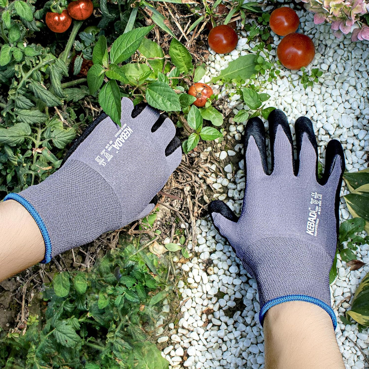 Kebada W5 Work Gloves Bulk Pack (60 Paris), Foam Nitrile Coated Working Gloves with Grip, Ultra Stretchable Spandex Knit Gloves for Gardening and Light Duty Mechanic Work, Small (Made in Vietnam)