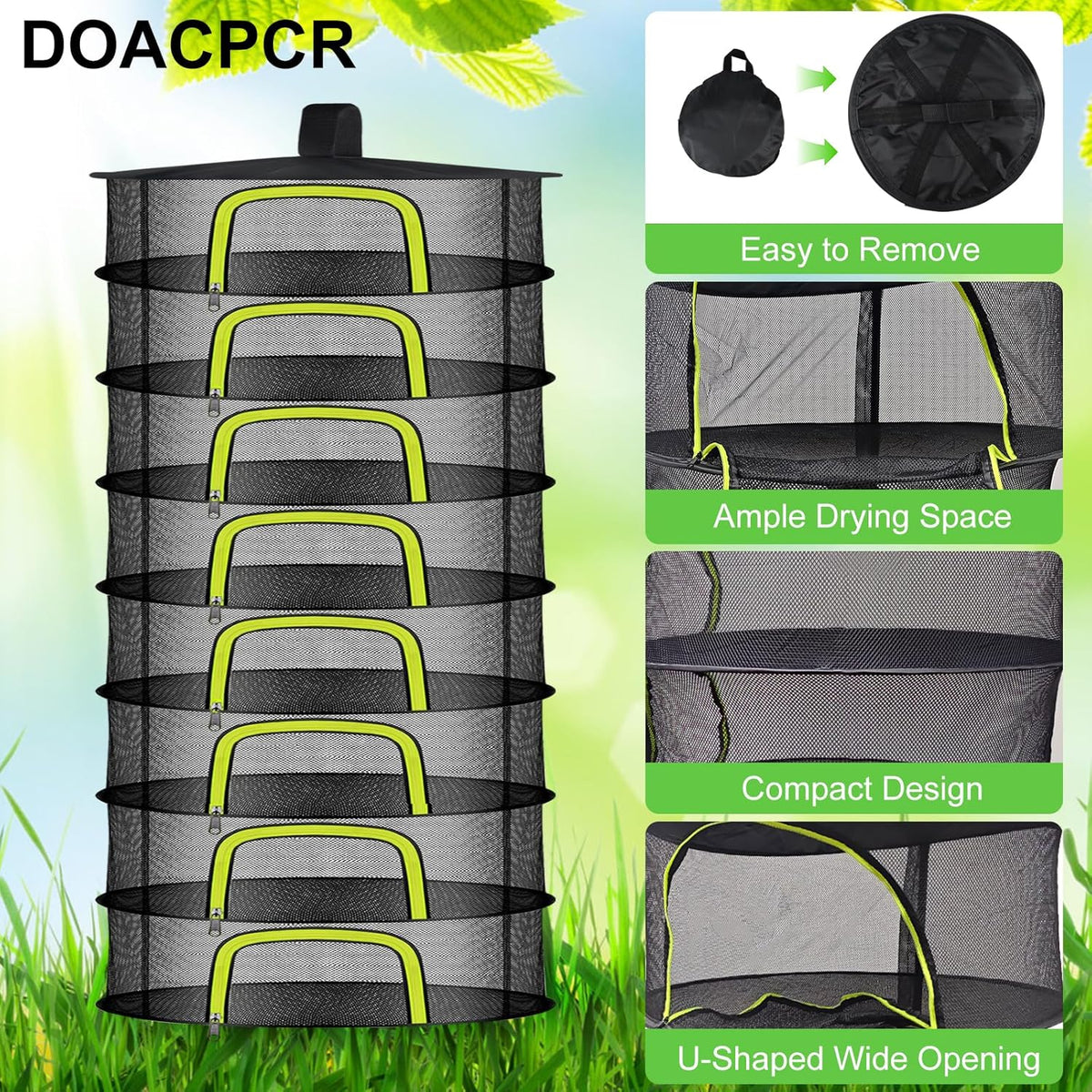 8 Layer Herb Drying Rack, Herb Drying Rack Hanging Mesh, Foldable Grass Drying Rack With U-Shaped Zipper, Garden Scissors, Hooks, For Drying Herbs Plants, Flowers, Fruits, Food(8 Layers-23.62'')