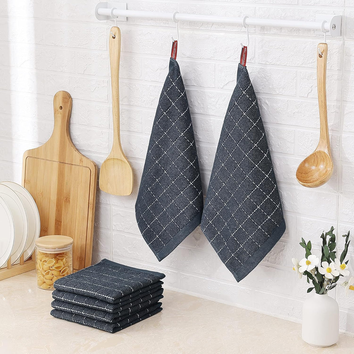 Homaxy 100% Cotton Terry Kitchen Dish Cloths, Ultra Soft and Absorbent Dish Towels for Kitchen, Suitable for Drying and Washing Dishes, 12 Pack, 12 x 12 Inches, Dark Grey