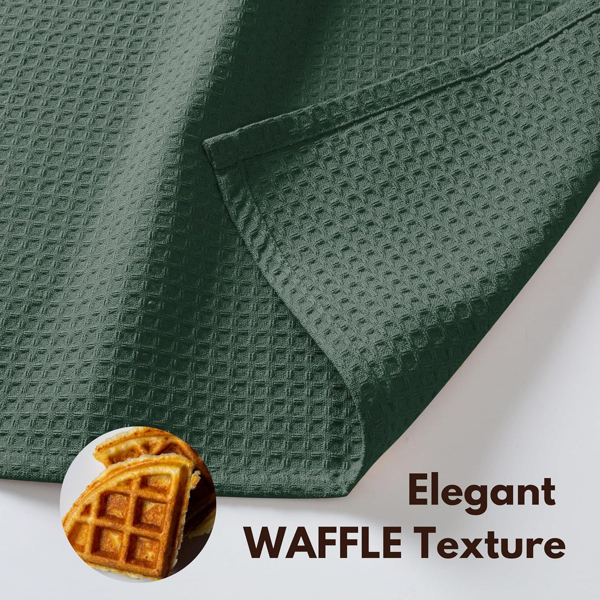 Native Fab Waffle 12 Pack 100% Cotton Easter Kitchen Dish Towels 16x26 Absorbent Durable Washable Tea Towels with Hanging Loop, Olive Green