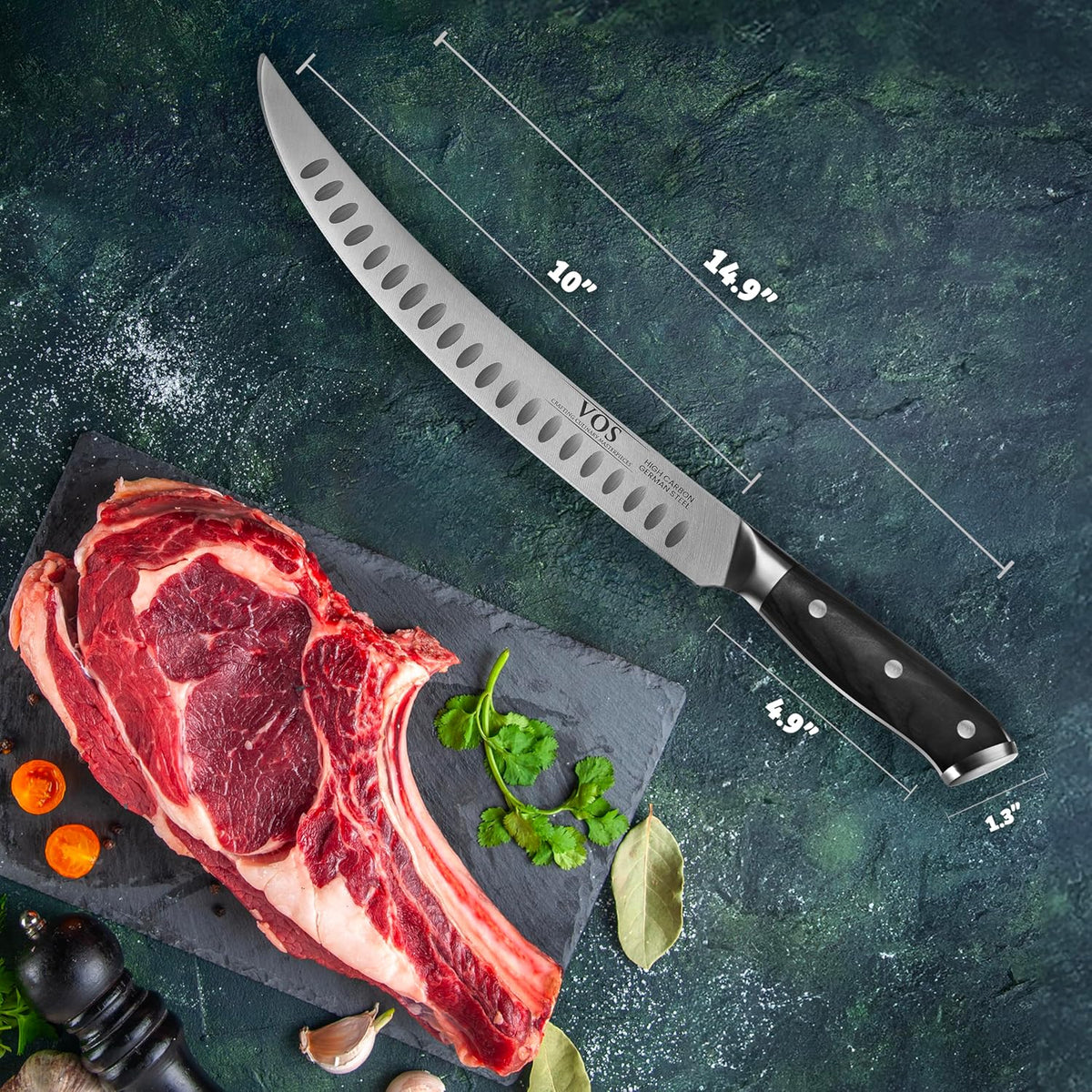 Vos 10" Breaking Knife & Butcher Knife – German Steel Brisket Slicer with Ergonomic Handle, Razor Sharp Blade, Full Tang Carving Knife for BBQ & Meat, Includes Gift Box