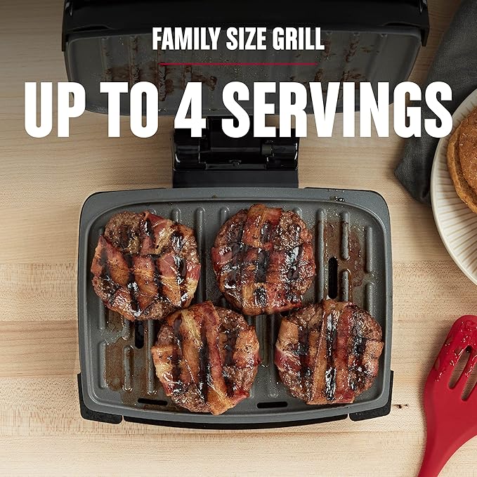 George Foreman® Fully Submersible™ Grill, NEW Dishwasher Safe, Wash the Entire Grill, Easy-to-Clean Nonstick, Black/Grey