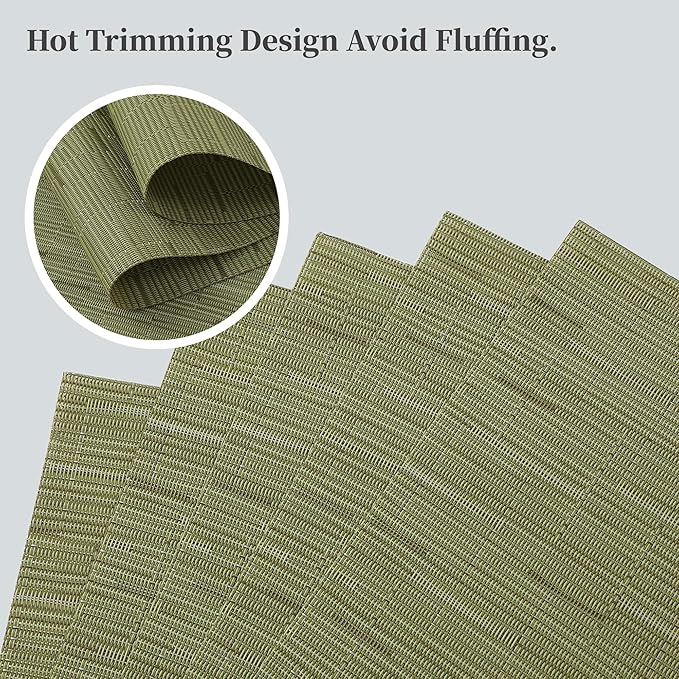 Leetaltree Pea Green Placemats Set of 4 - Heat Resistant Non-Slip Place mats for Dining Table, Washable Durable PVC Vinyl Woven Table Mats（Pea Green, 4）