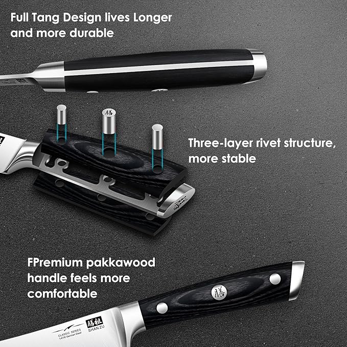 SHAN ZU Fillet Knife 7 Inch- Edge Deboning Fish and Meat Boning Knife, Professional Super Sharp Fish Knives Made of German Stainless Steel Boning Knives with Full Tang Handle