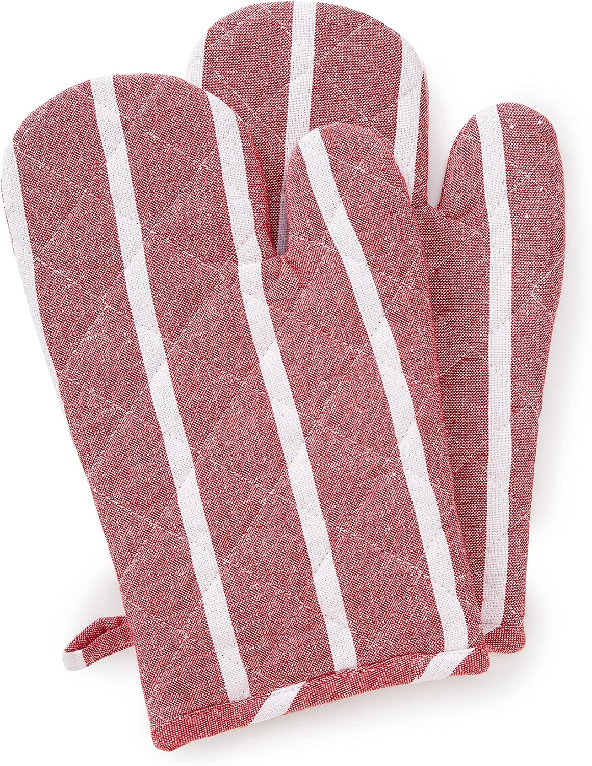 Encasa XO Long 12"x7" Oven Microwave Hand Gloves Mitts (2 pc Set) for Kitchen Cooking & Baking - Heat Resistant, Thick & Safe, Protection of Hands from Hot Utensils - Roma Red Stripes