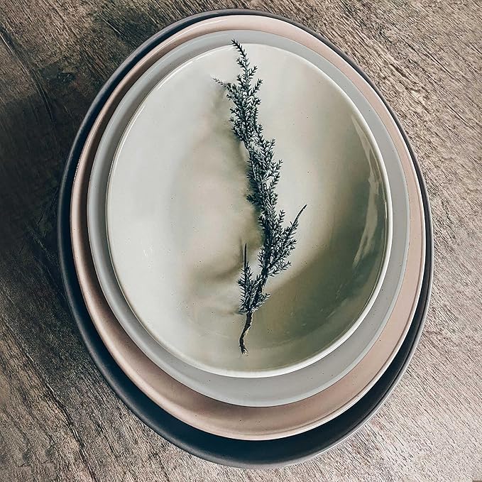 Mora Ceramic Large Serving Bowls- Set of 2 Oval Platters for Entertaining. Modern Kitchen Dishes for Dinner, Fruit, Salad, Turkey, etc. Oven, Dishwasher Safe, 55/35 oz, 13.5" / 11.8" - Neutrals