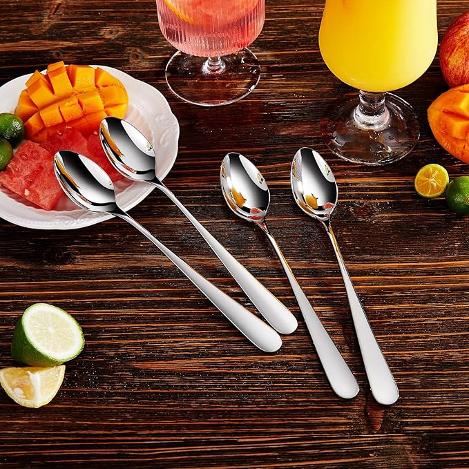 KEAWELL Premium 8-Piece Louise Long Handle Spoons, 18/10 Stainless Steel, Brilliant Mirror Finish, Ideal for Coffee, Cocktails, Beverages, and More, Dishwasher Safe (9 inch, 8)