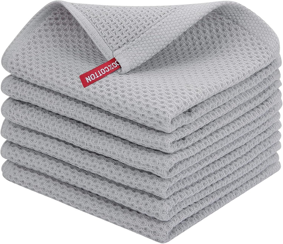 Homaxy 100% Cotton Waffle Weave Kitchen Dish Cloths, Ultra Soft Absorbent Quick Drying Dish Towels, 12 x 12 Inches, 6-Pack, Light Gray