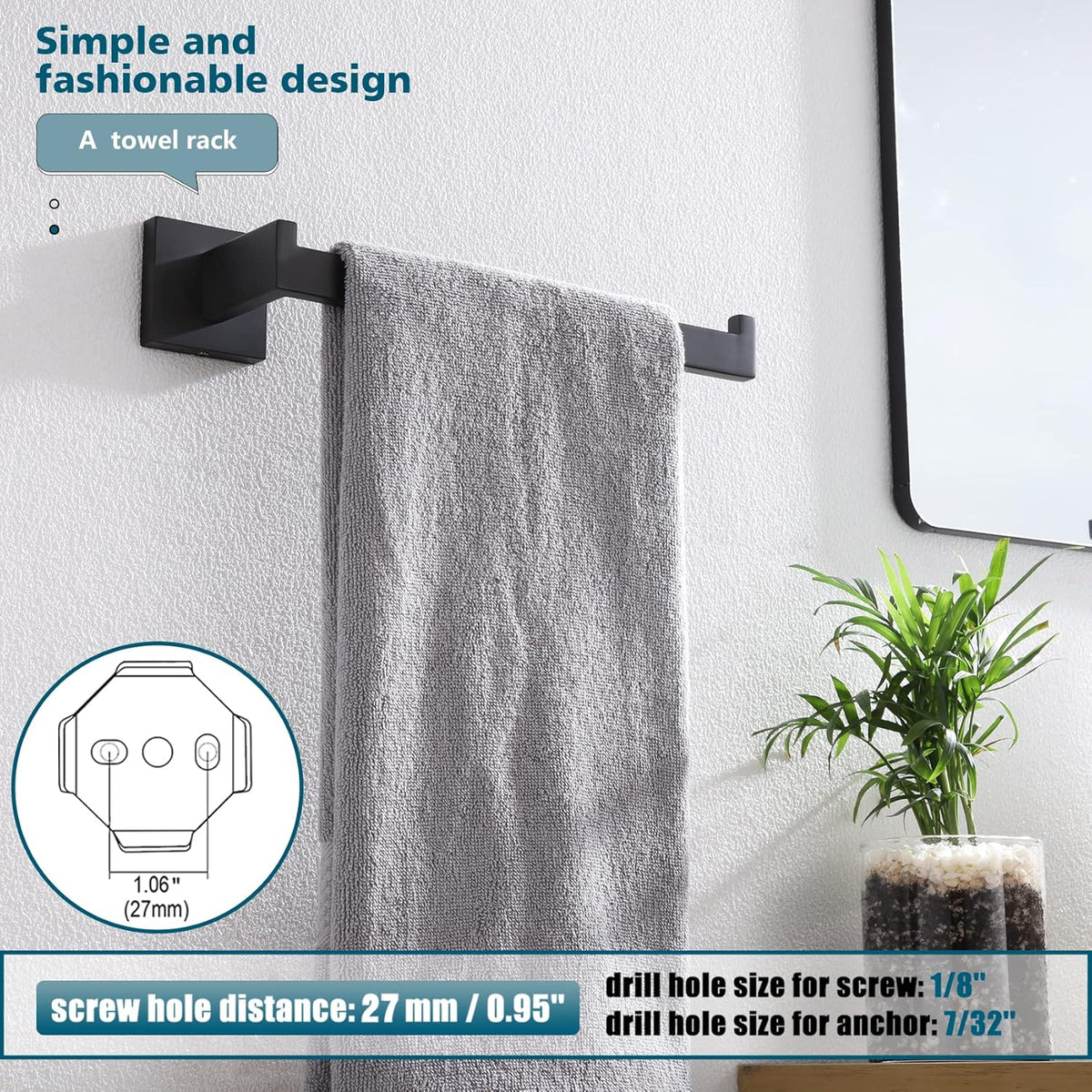 KOKOSIRI Black Towel Ring Hand Towel Racks Rods Bathroom Towel Rails Kitchen Hardware Stylish Stainless Steel, Wall Mount, B3003BK