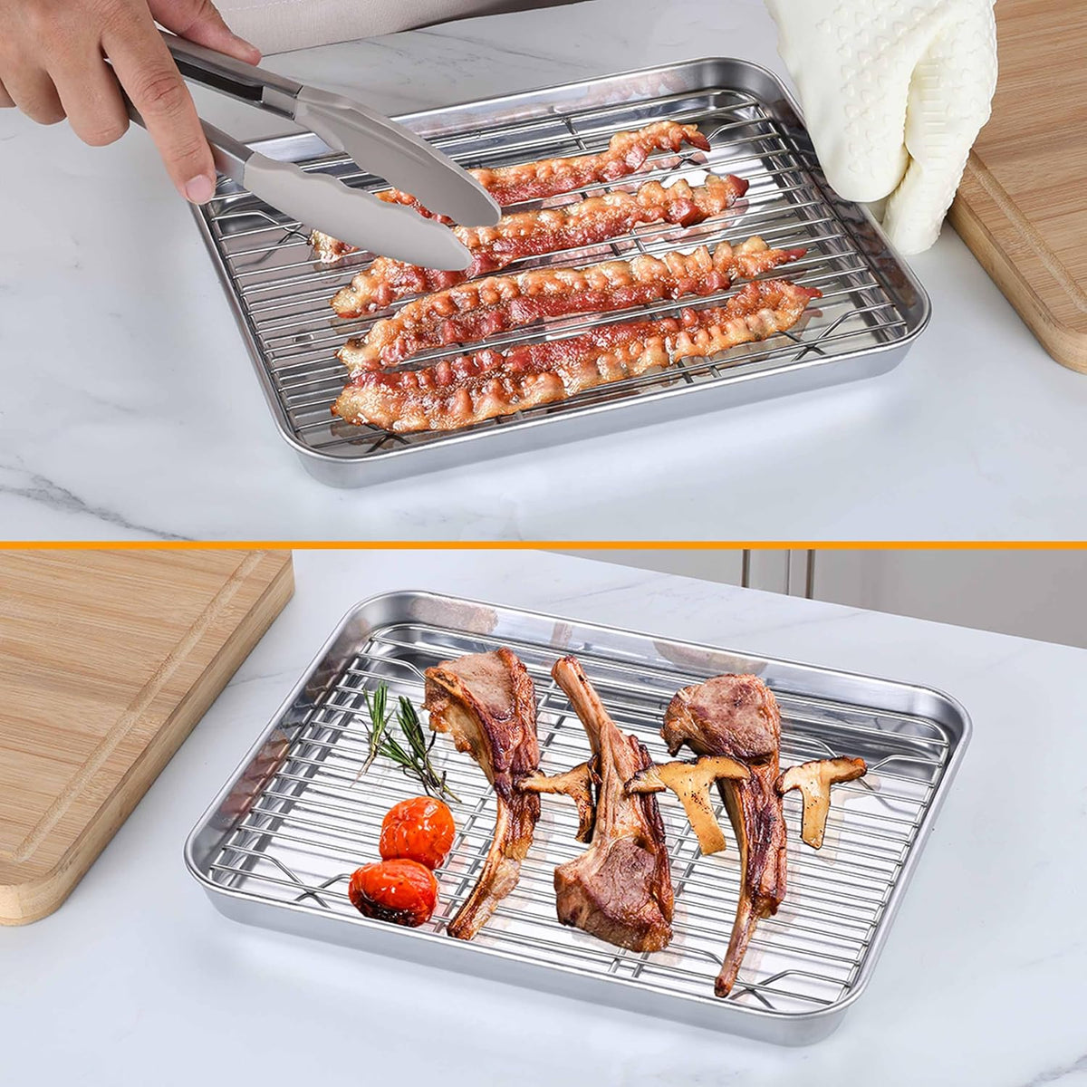 Homikit Baking Sheet with Wire Rack, 10 x 8 Inch Stainless Steel Cookie Sheets for Baking, Small Baking Pan with Cooling Rack, Nonstick Metal Toaster Oven Bacon Tray, Rust Free & Dishwasher Safe