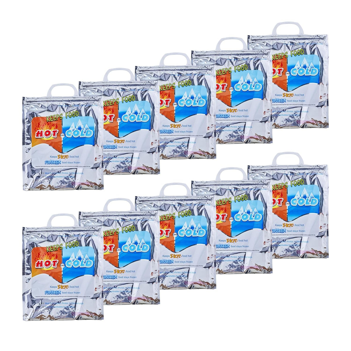 Superio Hot and Cold Insulated Bags for Food Delivery, Grocery Shopping Bags, Food Storage for Hot and Frozen Food for Travel, Disposable Cooler Bag, Reinforced Thermal Lunch Bag (10, 12"x13.5")