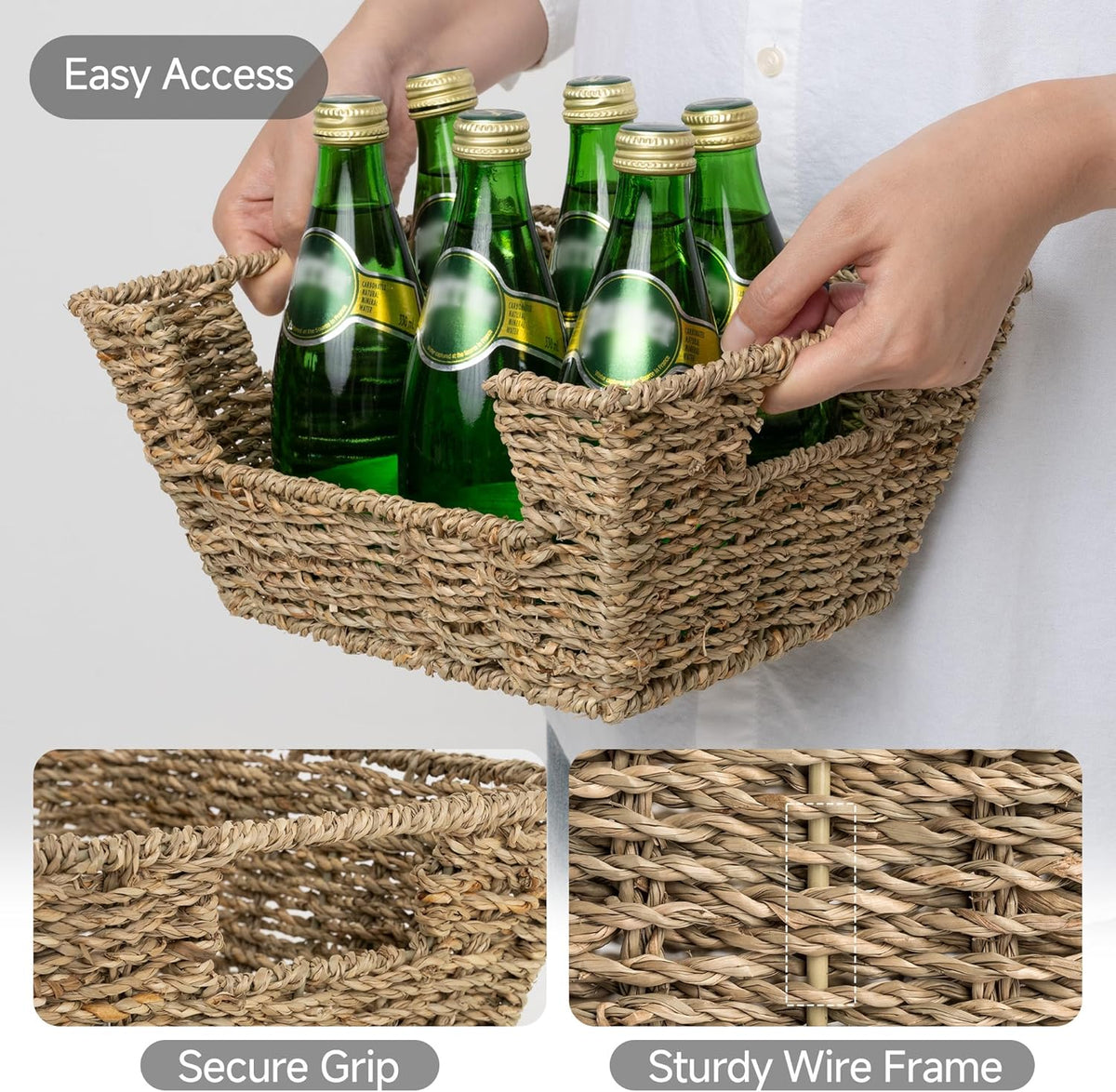 StorageWorks Small Pantry Baskets for Patato and Onion Storage, Wicker Baskets for Organizing with Built-in Handles, Seagrass Pantry Organizers and Storage for Kitchen Shelves, Countertop, 2 Pack