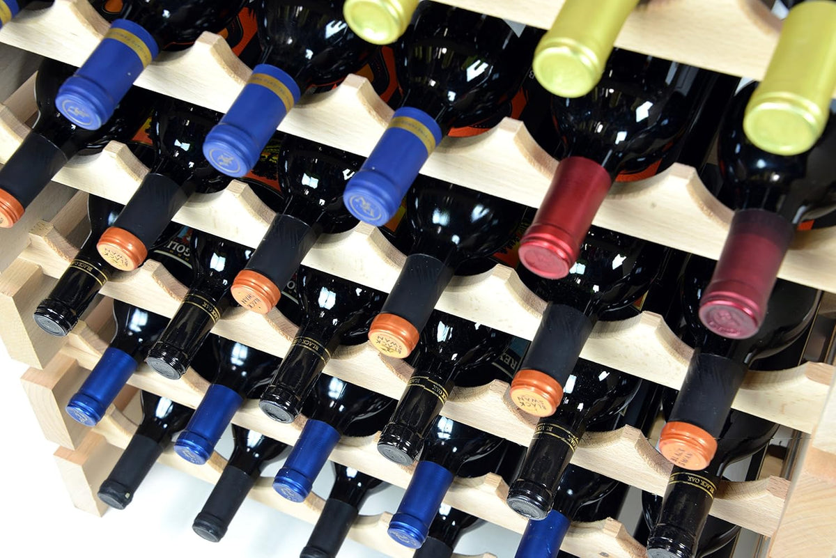 Modular Wine Rack Beechwood 40-120 Bottle Capacity 10 Bottles Across up to 12 Rows Newest Improved Model (100 Bottle - 10 Rows)