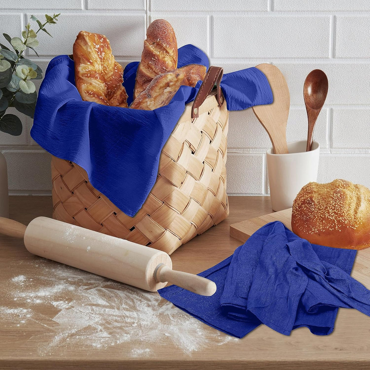 RUVANTI Flour Sack Towels 12 Pack 28 x 28 Inches, Ring Spun 100% Cotton Dish Towel, Machine Washable, Absorbent - Flour Sack Kitchen Towels for Drying and Cleaning -Navy