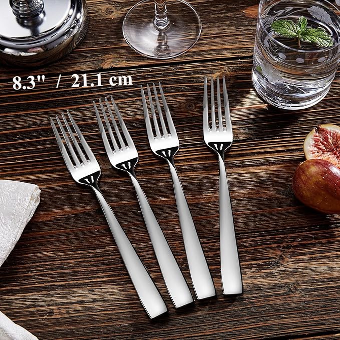 KEAWELL Premium 4-Piece Louis Dinner Fork, 18/10 Stainless Steel, Set of 4, Fine Fork Set with Squared Edge, Dishwasher Safe (8.3 inches)